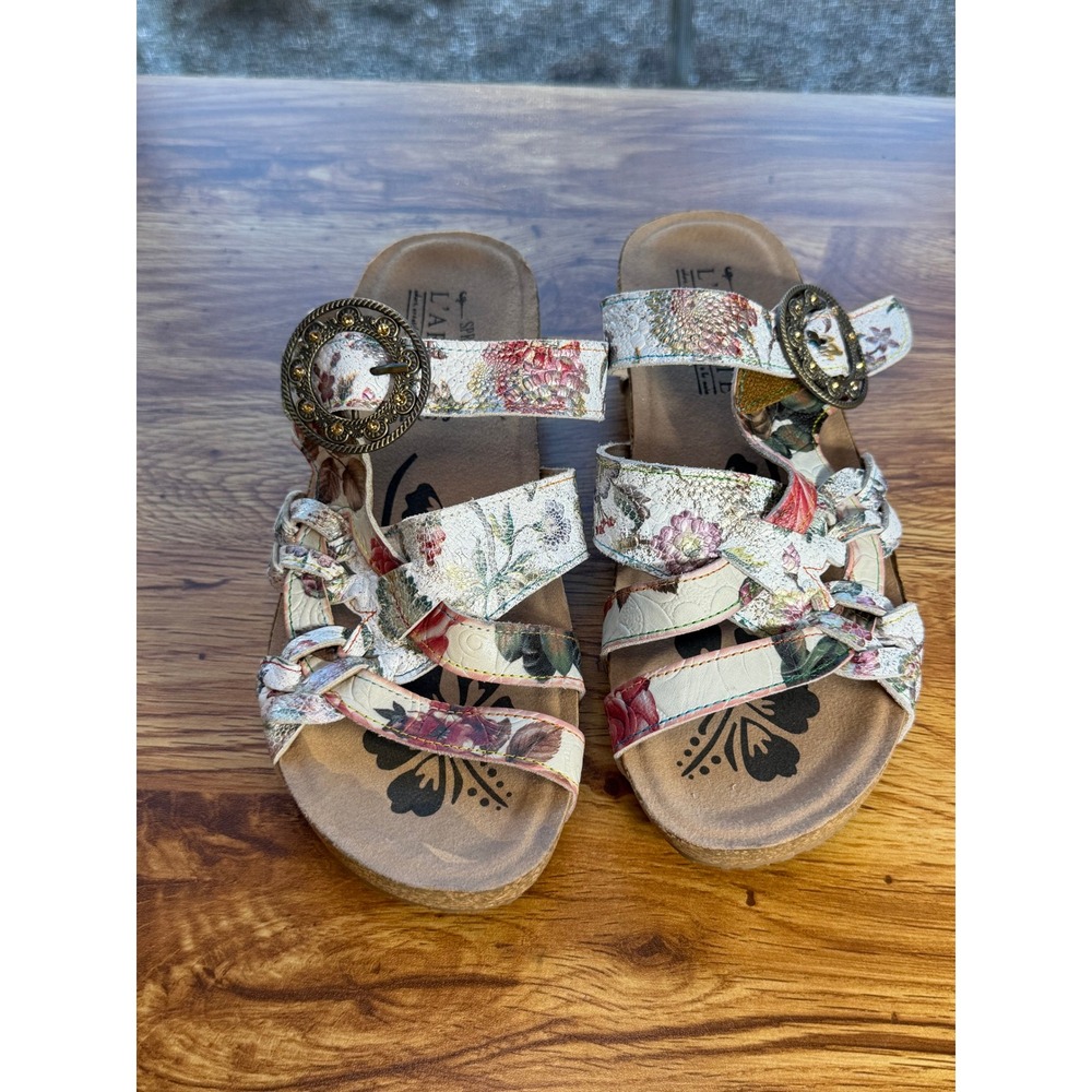 Spring Step L Artiste Yarden Floral Leather Sandals Multi Color Buckle 7.5-8 US - Picture 3 of 7